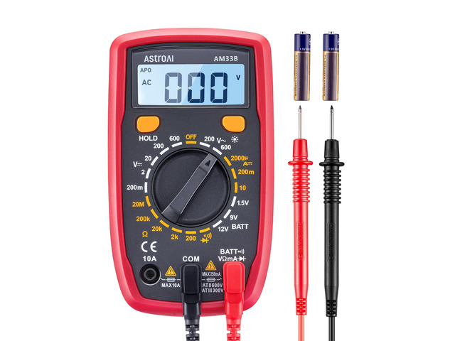Digital Multimeter Tester 2000 Counts with DC AC Voltmeter and Ohm Volt Amp Meter; Measures Voltage, Current, Resistance, Continuity and Diode, Black