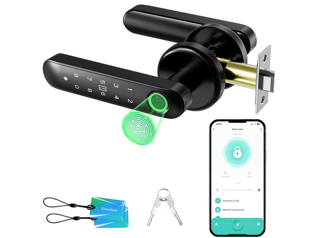 Fingerprint Door Lock Biometric Door Knob with Keypad Keyless Entry, 5-in-1 Door Locks for Bedrooms(Fingerprint/App/Code/Key/IC Card), Home Hotel...