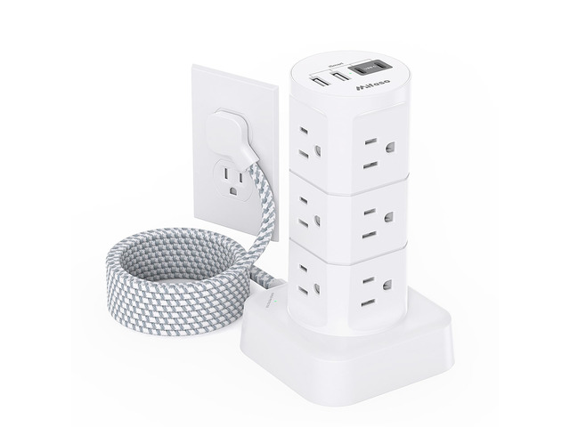 Power Strips with Surge Protection, Flat Plug Power Strip Tower Charging Station 12 Outlets 4 USB Ports, 1080J 6Ft Extension Cord with Multiple...
