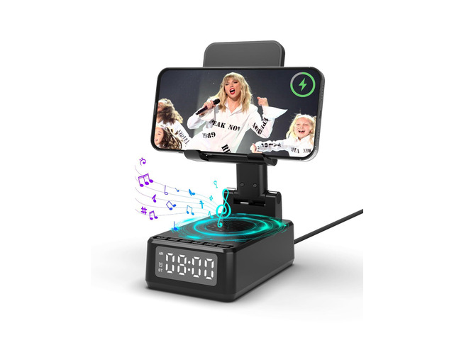 Gifts for Men,Wireless Phone Charger Stand with Bluetooth Speaker & Alarm Nightstand Wireless iPhone Charging Station Phone Stand for Home Office...