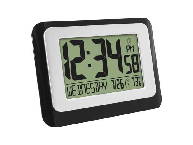 W88631 Digital Atomic Black Wall Clock with Temperature