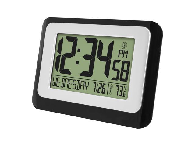 W88631 Digital Atomic Black Wall Clock with Temperature
