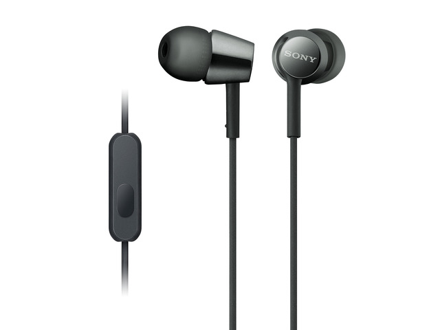 MDREX155AP in-Ear Earbud Headphones with mic for Phone Call, Black Integrated microphone, Comfortable Secure-Fitting Silicone Earbuds, Flexible,...