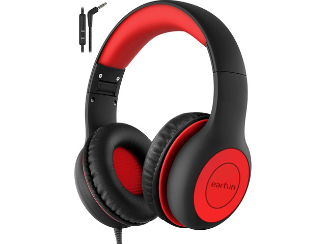 K1 Kids Headphones Wired with Mic, Volume Limit Headphones for Kids Portable Wired Headphone with Shareport, Stereo Sound, Foldable Headset for...
