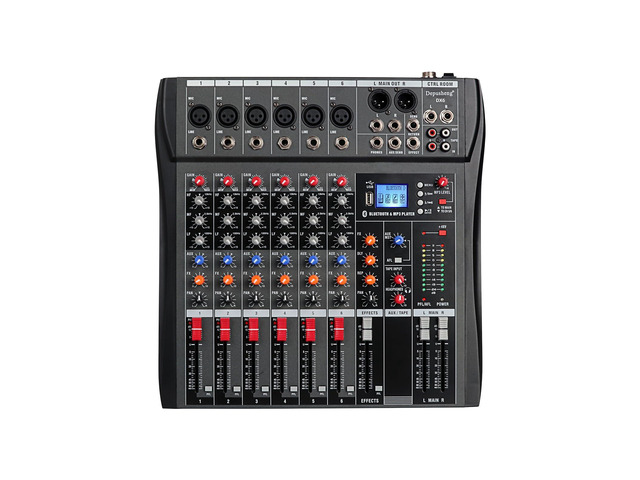DX6 Professional Mixer Sound Board Console 6 Channel Desk System Interface Digital USB MP3 Input 48V Phantom Power Stereo DJ Studio FX Steel...