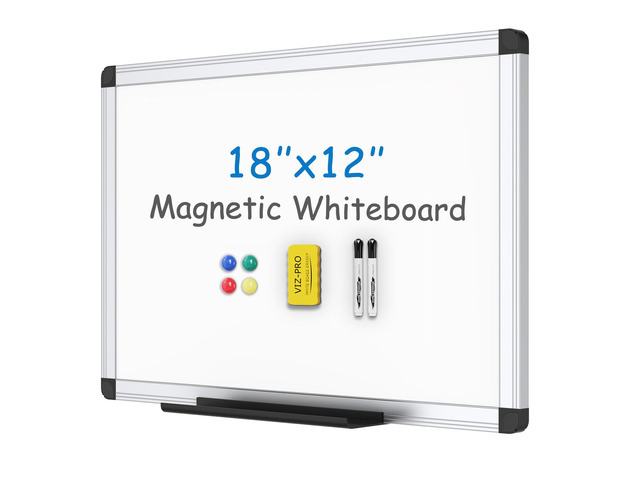 Magnetic Whiteboard, 18 x 12 Inches, Dry Erase Board for Wall Includes 1 Eraser, 2 Markers & 4 Magnets, Aluminum Frame, for School Office and Home