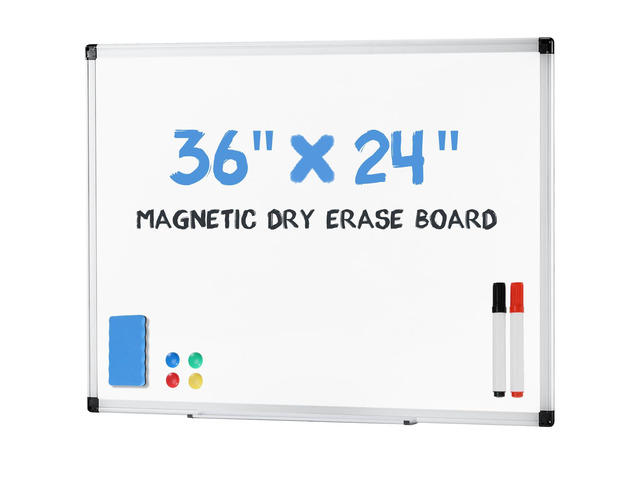 Magnetic White Board Kit for Wall 36' x 24', Dry Erase Board with 1 Dry Eraser & 2 Multicolor Markers & 4 Magnetic Pins, Reinforced Aluminum Frame...