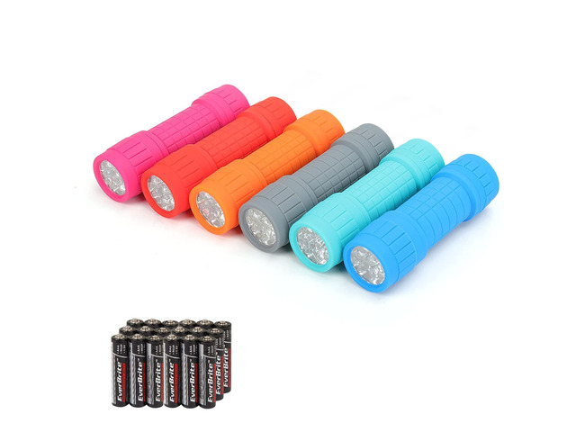 Mini Flashlights 6-Pack Mix Colors, Batteries Included Small, Lightweight, 18 AAA Batteries, 6-Color Set, 9-LED, Wrist Lanyards, for Home,...