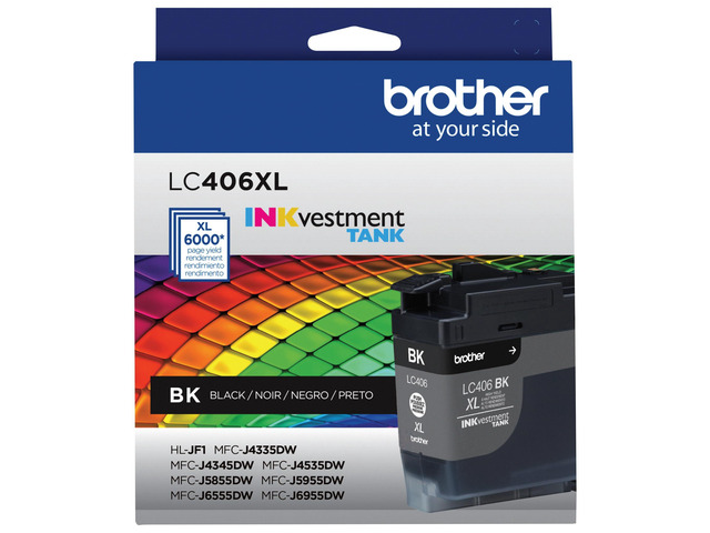 Printer Ink Cartridge, Genuine LC406XLBK High Yield Black INKvestment Tank Ink Cartridge. ink for up to 6,000 pages. For home office users & small...