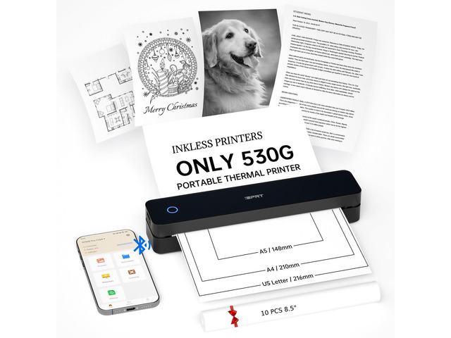 Portable Printer Wireless for Travel, Inkless Thermal Printers Bluetooth Printers for Home,Office,Vehicles,Supports 8.5' x 11' US Letter & A4...
