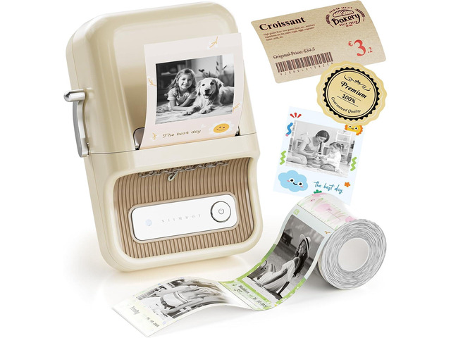 B21 Pro 300 DPI Bluetooth Label Maker with Tape, Beige Portable Thermal Label Printer, Retro Sticker Printer for DIY Crafts, Notes, Scrapbook,...
