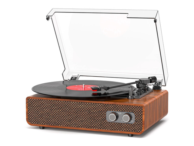 Vinyl Record Player Bluetooth with Upgraded Speakers, Sound Cavity & Balanced Counterweight, Vintage 3-Speed Belt-Drive Turntable LP Player with...