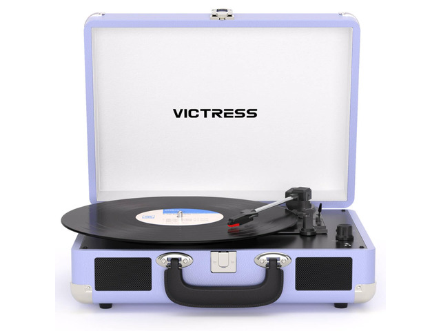 Suitcase Record Player, Portable Vinyl Record Player Bluetooth with Stereo Speakers, 3-Speed Turntable, USB to Digital Recording, RCA/AUX/Headphone...