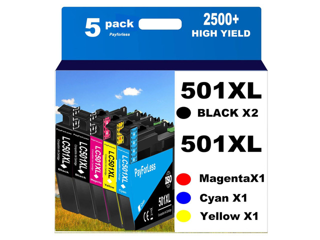 LC501XL LC501 Ink Cartridges for Brother LC501 Ink Cartridges 501 501XL for Brother MFC-J1260DW MFC-J1360DW MFC-J1410DW Printer 5 Pack (2 Black, 1...