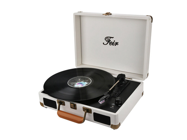 Vinyl Record Player Bluetooth with Speakers 3 Speed Portable Turntable Suitcase Built in 2 Speakers RCA Line Out AUX Headphone Jack PC Recorder-White