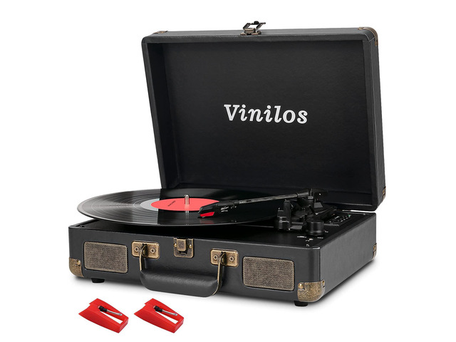 Vinyl Record Player with Bluetooth and Built-in Speakers, 3-Speed Portable Turntable for Vinyl Records, Retro Suitcase Design, USB Recording,...