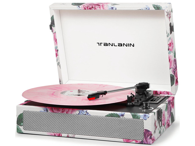 Vintage 3-Speed Record Player with Built-in Speakers, Retro LP Vinyl Player Portable Turntable with USB Recording, Bluetooth Playback,...