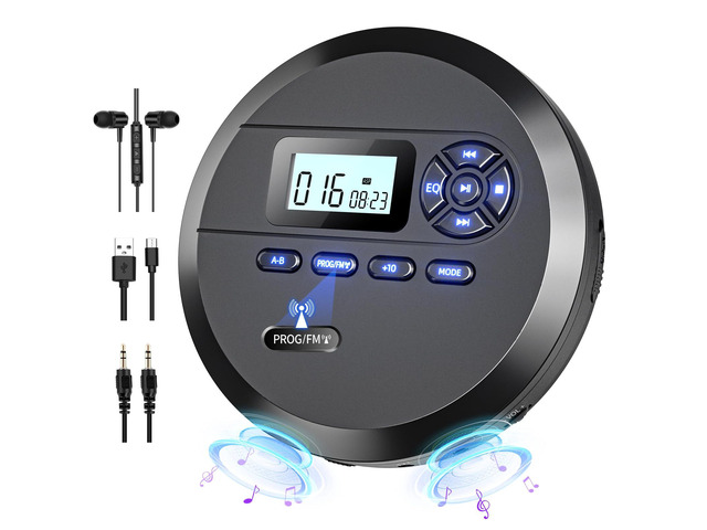 CD Player Portable with Speakers & FM Transmitter, Earphones, AUX Rechargeable Compact CD Player for Home Car Built-in 2000mAh Battery, LCD...