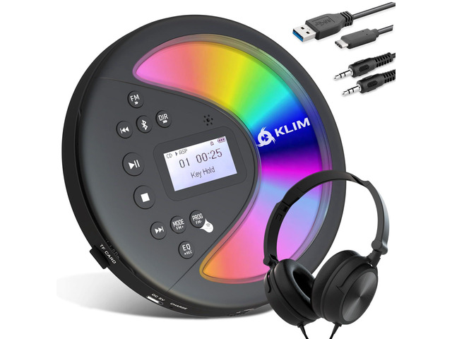 Discover with Headphones - Portable CD Player Walkman with Long-Lasting Battery - New - Radio FM - Compatible MP3 CD Player Portable - SD Card, FM...