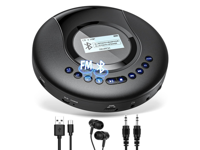 Portable CD Player Bluetooth with FM Radio, 2000mAh Rechargeable CD Player for Car with LCD Screen, Anti Shock Protection Compact Player with...