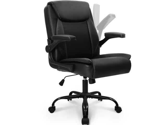 Desk Office Gaming Computer Chair Ergonomic Executive Mid-Back Leather with Adjustable Padded Flip-Up Armrests Cushion Wheels Swivel for Home Study...