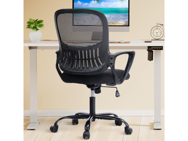 Home Office Chair, Mesh Office Chair, Lumbar Support, Black Adjustable Height, 360Â° Swivel Wheels, Mid-Back, Comfy Arms for Small Space, Bedroom,...