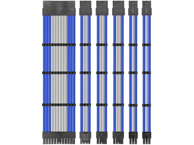 Sleeve Extension Power Supply Cable Kit, Power Supply with Extra-Sleeved 24-PIN 6-PIN 4+4 PIN-Blue/White,SC302