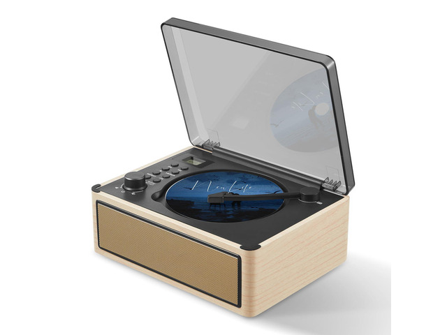 Retro CD Player Boombox, Desktop CD Player with Bluetooth in/Out, Rechargeable Battery, HiFi Speakers, Wooden Vintage FM Radio Music Player for...