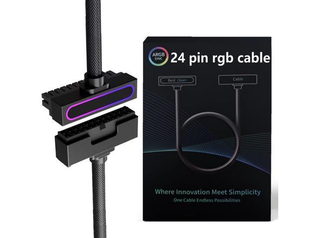 24Pin Motherboard Power Extension Cable with ARGB Extension Cable PC 90-Degree Design. This Power Extension Cable is Suitable for Male and Female.