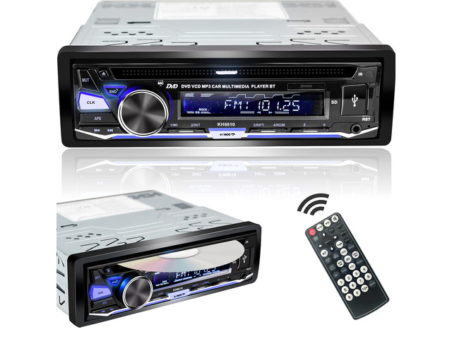 Single Din Car Stereo with CD/DVD Player Bluetooth USB AM/FM Radio 1 Din Autoradio Radio Coche with Knob AUX SD RCA Audio Receiver Headunit