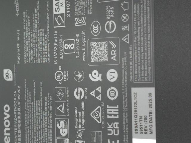 Lenovo Slim 300W AC Adapter for Legion 7 7i 5i 5Pro Thinkpad R7000P R9000P ADL300SDC3A ADL300SLC3B, SA11029122, 5A11Q29124.