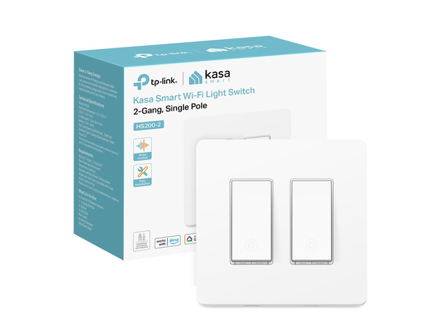 Switch 2-Gang, HS200-2, Single Pole, Need Neutral Wire 2.4GHz Wi-Fi Works with Alexa and Google Home, UL Certified, No Hub Required, White
