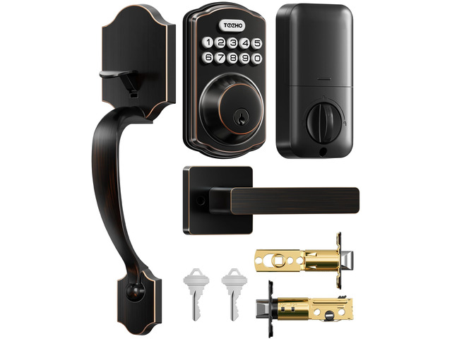 TK001H Keyless Entry Door Lock Set for Front Door, Oil-Rubbed Bronze ANSI Grade 3 Security, Auto & One-Touch Lock, Anti-Peep & One Time Code, Easy...