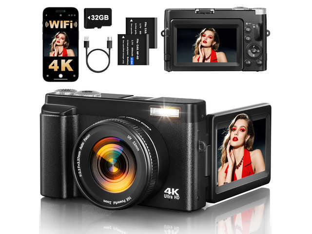 4K Digital Camera for Photography, 64MP Autofocus WiFi Vlogging Camera for YouTube with 3'' 180° Flip Screen,Travel Camera with SD Card, Point and...
