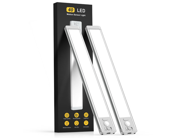 10inch Under Cabinet Lighting, 2 Pack Rechargeable Motion Sensor Light Indoor, 5 Levels Dimmable Magnetic Closet Lights, Wireless Under Counter...