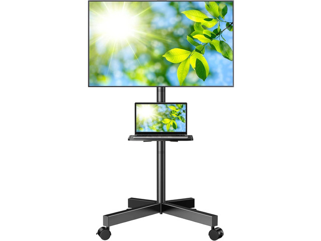 Rolling TV Stand, Mobile TV Stand for 23-60 Inch LCD LED TVs, Tilt TV Stand Wheels Holds up to 88Lbs, Portable TV Stand for Bedroom with Shelf,...