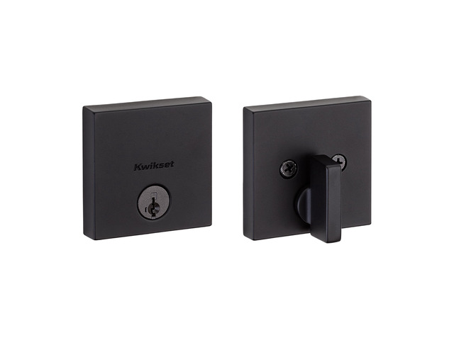 Downtown Deadbolt Lock, Matte Black Square Exterior Keyed Front Entry Door, Pick Resistant SmartKey Rekey Security, Single Cylinder Dead Bolt, with...