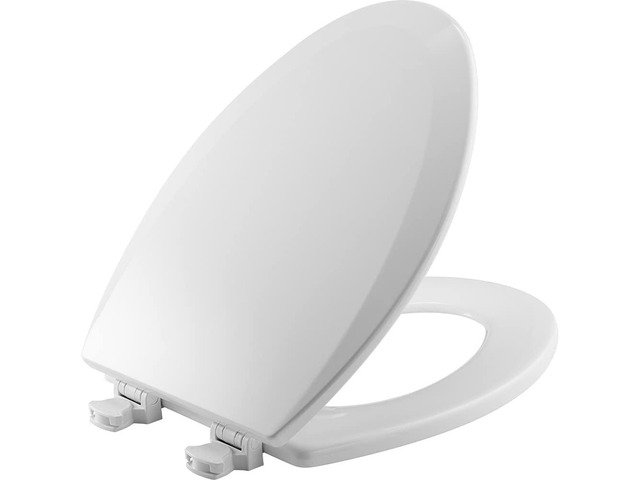 Wood Elongated Toilet Seat, Easy Clean Hinges, White Durable enameled wood resists chipping & scratching, fits all standard elongated toilets,...