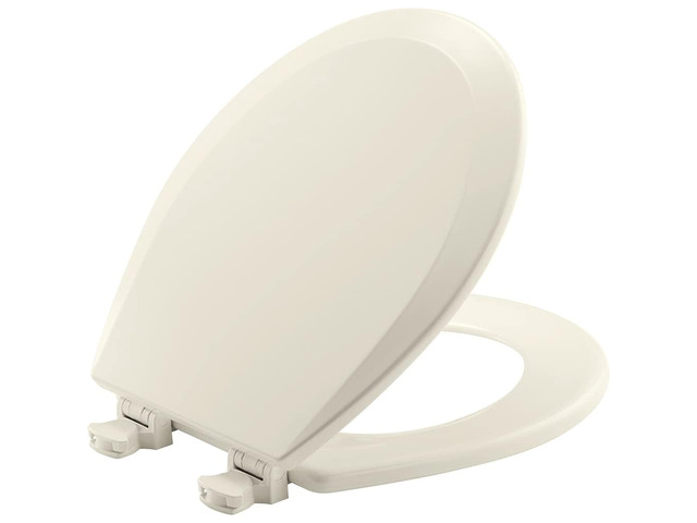 500EC Durable Wood Toilet Seat with Easy Clean Hinges, Made in USA, Round, Biscuit