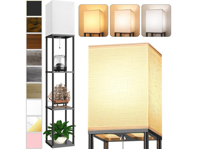 Floor Lamp with Shelves for Living Room, Shelf Floor Lamp with 3 CCT LED Bulb, Corner Display Standing Column Lamp Etagere Organizer Tower...