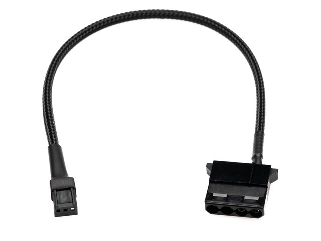 CRJ 3-Pin Fan Header to 12V 4-Pin Molex Power Adapter Cable - 12 inch (30cm), Black Sleeved - Power 4-Pin Peripheral Molex Devices from PC Fan Headers