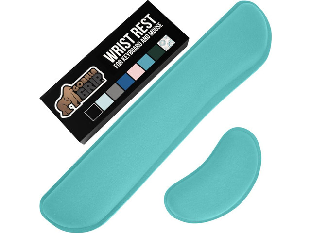 Memory Foam Wrist Rest for Computer Keyboard 2 Piece Turquoise Silky Mousepad Rest, Ergonomic Design for Typing Pain Relief, Mouse Pad Support for...