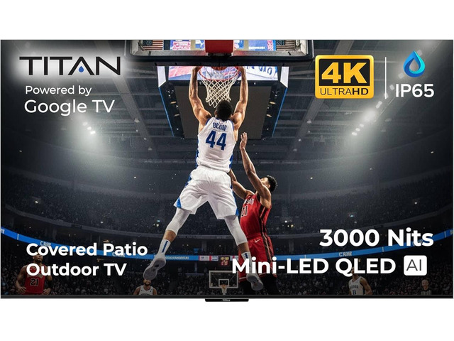 Titan G100 QLED Mini-LED 115-Inch 4K Smart Outdoor TV, Covered Patio, IP65, 3000 Nits, Dolby Vision IQ/HDR10+, 144Hz, Google TV, Wi-Fi 5, Dolby...
