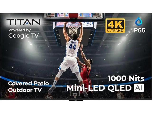 Titan G100 Mini-QLED 85 Inch Outdoor TV, Covered Patio, IP65 Smart Weatherproof TV, 4K HDR, 144 Hz, GoogleAI OS, 1000Nits, Wi-Fi 5, Dolby...