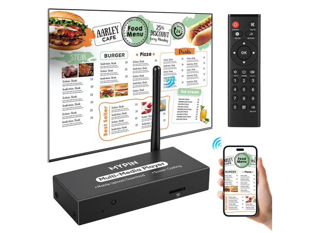 Advertising Media Player USB Video Player for Digital Signage or TV Wireless Display Adapter with Screen Mirroring, Screen Rotation, Photo Share...