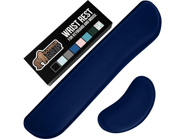 Memory Foam Wrist Rest for Computer Keyboard, 2 Piece Navy Silky Mousepad Rest, Ergonomic Design for Typing Pain Relief, Mouse Pad Support for Hand...