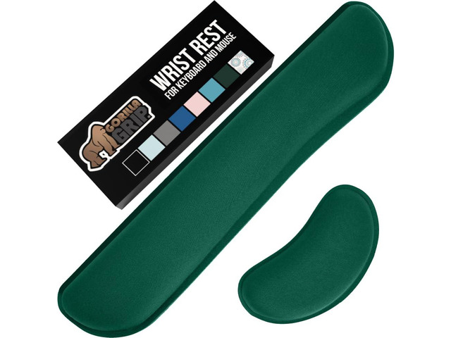 Memory Foam Wrist Rest for Computer Keyboard, 2 Piece Green Silky Mousepad Rest, Ergonomic Design for Typing Pain Relief, Mouse Pad Support for...