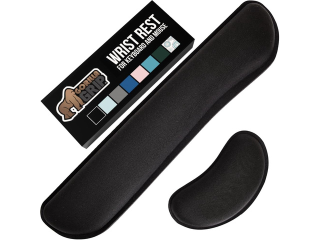 Memory Foam Wrist Rest for Computer Keyboard, 2 Piece Black Silky Mousepad Rest, Ergonomic Design for Typing Pain Relief, Mouse Pad Support for...