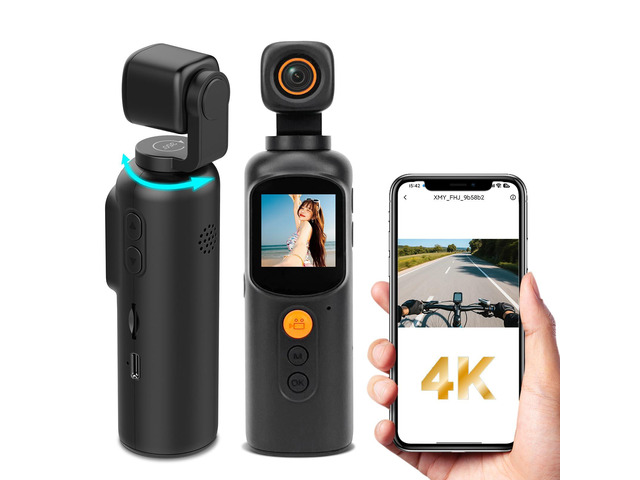 4K Body Cameras with Audio and Video Recording, WiFi Portable Vlog Camera 350° Rotation,6HR Battery, Pocket Handheld Camera for Travel, Work...