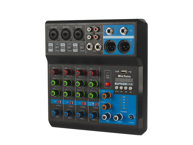 Mini audio DJ mixer Sound Board Console System,5 Channel 48V Phantom Power with Bluetooth USB MP3 Stereo live DJ Studio Streaming for professional...